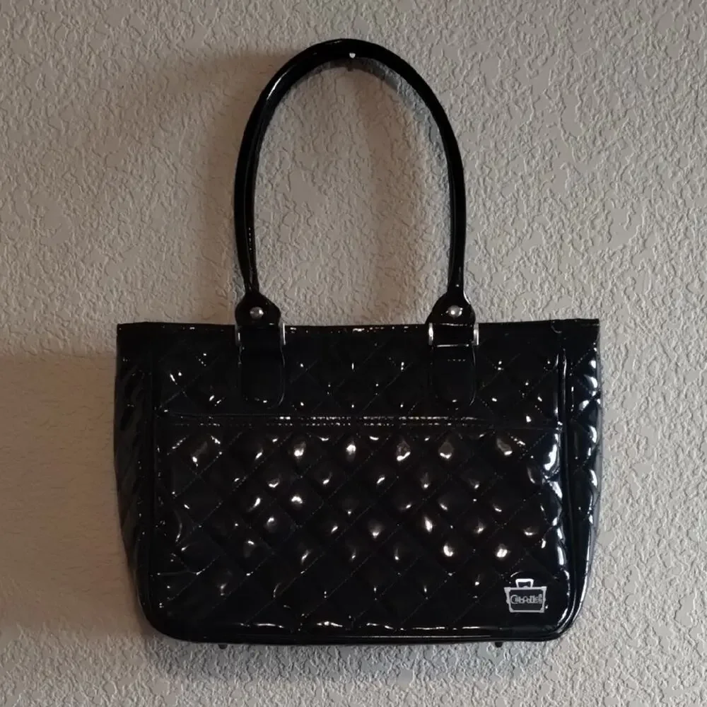 Caboodle Black PU Quilted Patent Puffer Makeup Storage Vacation Bag Satchel